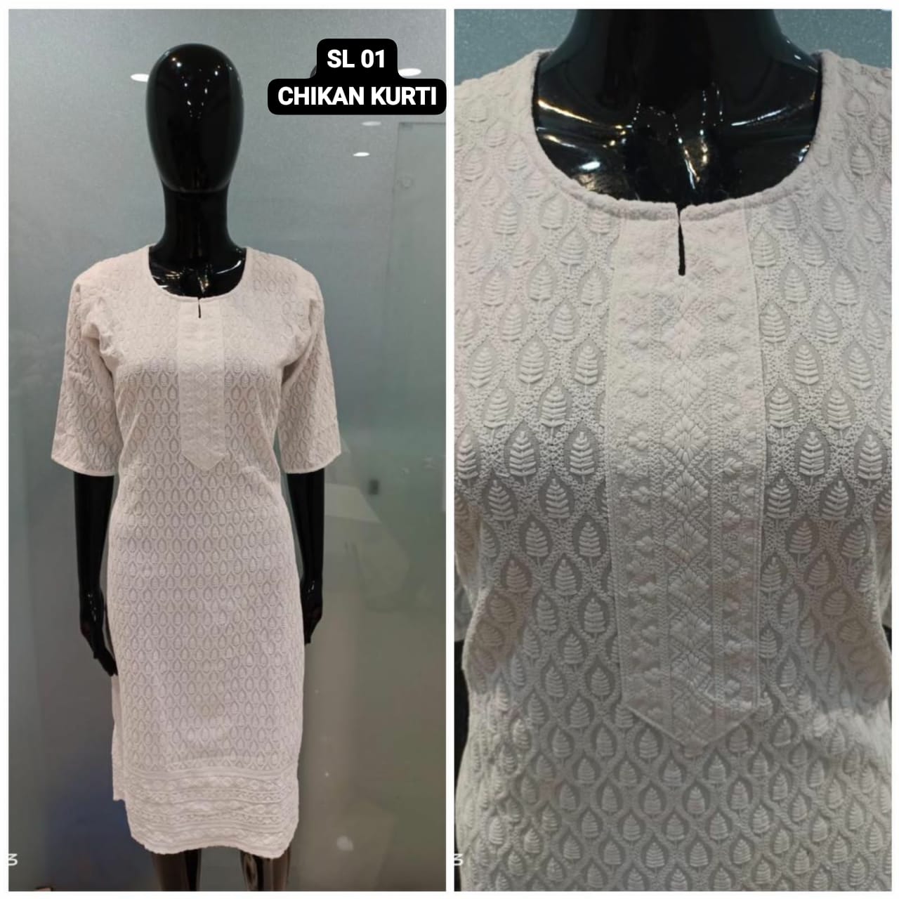 Ankle Length Banded Collar Lucknowi Chikan Kurti, Size: Free Size at Rs  1670 in Surat